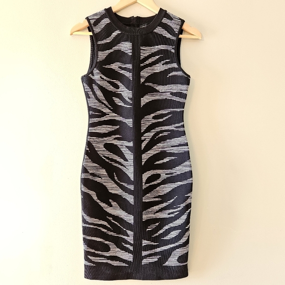 Karen Millen Bandage Bodycon Zebra Print Sleeveless Mini Dress Black Grey Size S - Picture 3 of 16